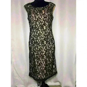 Adrianna Papell Women's Black Lace Sheath Dress Size 10 Party Cocktail